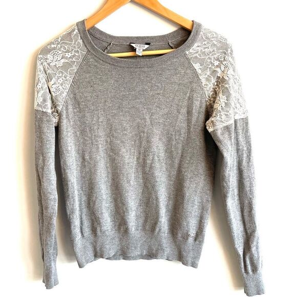 Guess Gray Crewneck Sweater Lace Accent Size Small - Picture 1 of 8